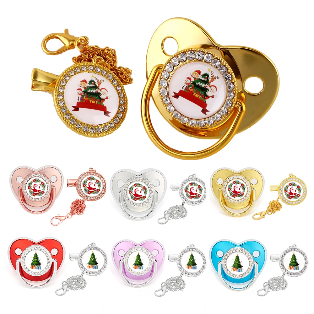 Christmas Tree Diamond Baby Pacifier Clip Luxury Pacifier Chain Baby Shower Christmas Gift Infant Nipple Baby Dummy Pacifier