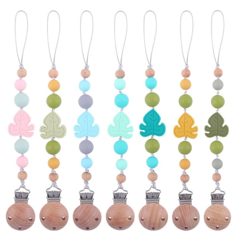 Teething Bead Leaf Pacifier Clips Soothing Toy Chain Infant Pacifier Accessories