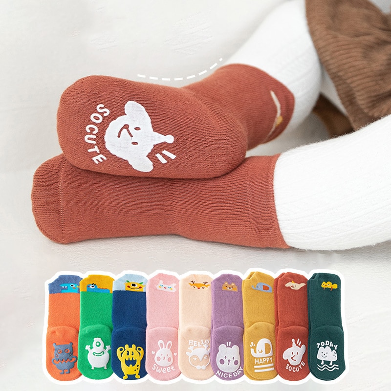 Cute Cartoon Animal Stitch Sleeping Thermal Socks Spring Autumn Warm Anti-slip Home Floor Slippers Stockings for Baby Boy Girls