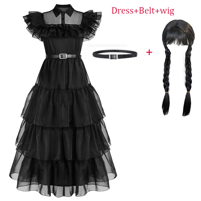Wednesday Addams Dresses Cosplay Costume For Girls 2023 Carnival Costume Kids Party Dress Outfits Toddler Girl Clothes 4-14 Year