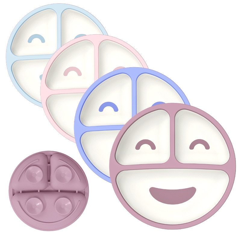 Baby Silicone Dining Plate Suction Cute Cartoon Smile Face Children DishesToddle Training Tableware Kids Feeding Sucker Bowls