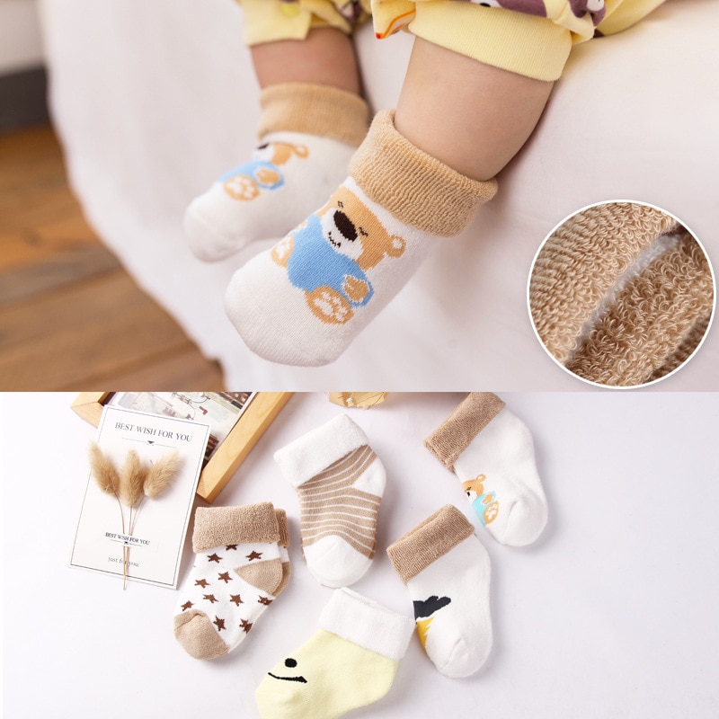 5Pair Newborn Baby Socks Boy and Girl Autumn and Winter Warm Foot Socks Cotton Socks Baby Clothing 0-5 Years
