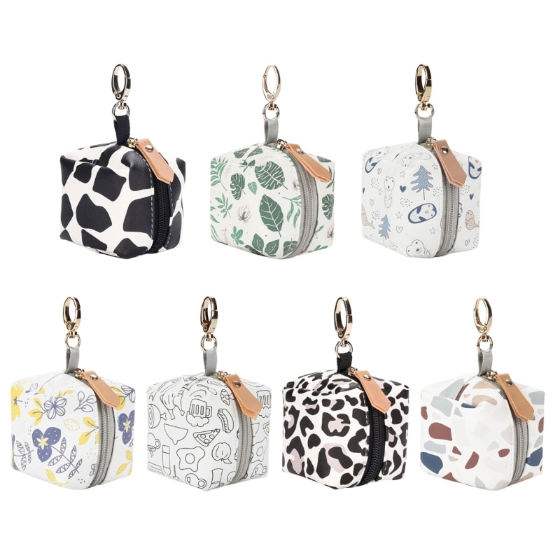 Multifunction Pacifier Holder Bag PU Leather Pacifier Bag Holds 2 Pacifiers