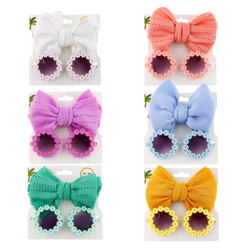 Baby Flower Shaped Sunglasses Colorful Sunnies Glasses and Baby Bows Headbands Set Cute Outdoor Photo Prop for Toddler