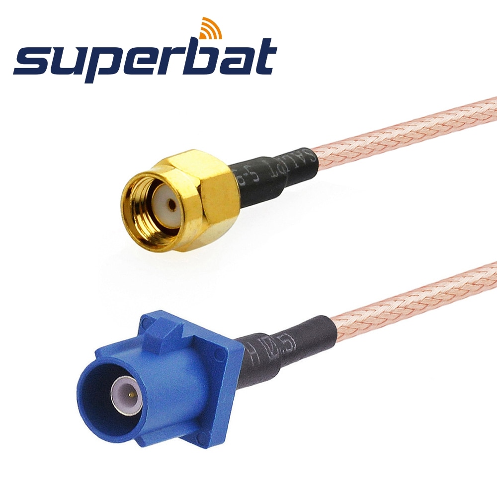 Superbat Fakra Plug "C" to RP-SMA Male with hole Pigtail Jumper Cable RG316 15cm