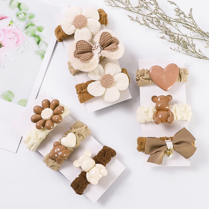 Women Girl Rubber Bands Bowknot Scrunchie Children Flower Ropes Ties Cute Ponytail Holder Gums Korean Hair Accessories 3Pcs/Set