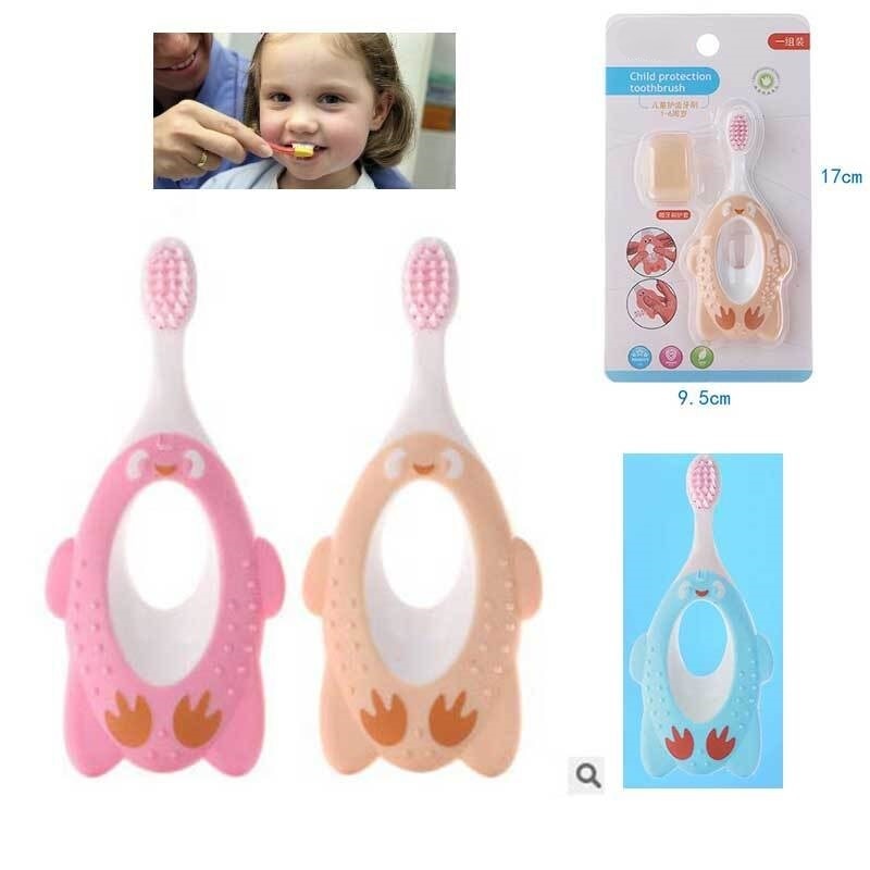 2 Pcs Kids Cartoon Baby Soft-bristled Toothbrush Children Teeth Training Mouth Clean Penguin Shape