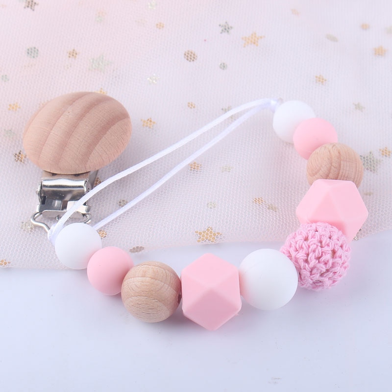Baby Pacifier Clip Attache Tetine Silicone Dummy Clips Baby Teething Toys Beech Cartoon Wooden Chewable Toy Baby Shower Gifts