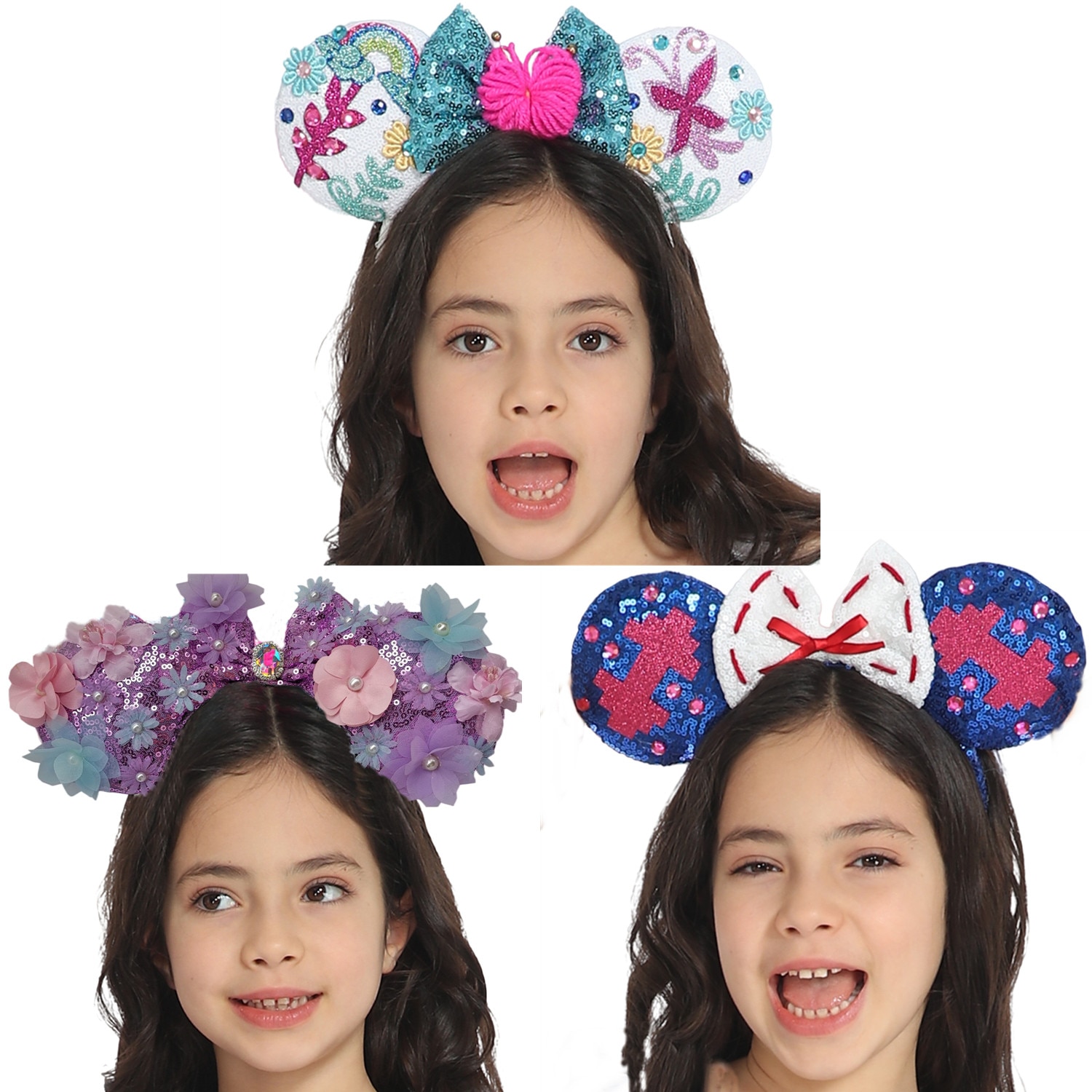 3pcs/set Girls Isabella Mirabel Luisa Mouse Ears Headbands Encanto Baby Cute Madrigal Cosplay Princess Halloween Party Hairpins