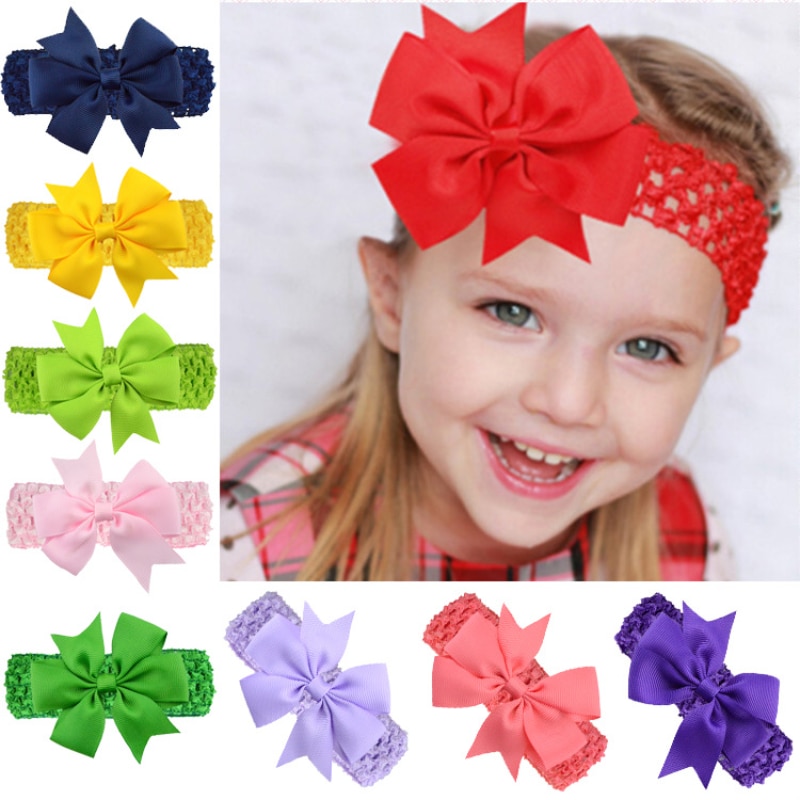 1PC Baby Girl Headband Infant Hair Accessories Newborn Toddler Headwear Solid Color Soft Elastic Ribbon Bowknot Knitted Hairband