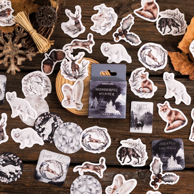 46 Sheets Boxed stickers Winter animal cute hand ledger DIY material decorative stickers multi-choice diverse stickers