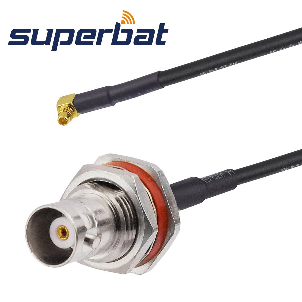 Superbat BNC Female Bulkhead O-ring to MMCX Male Right Angle RF Coaxial Connectors Cable Assembly RG174 15cm