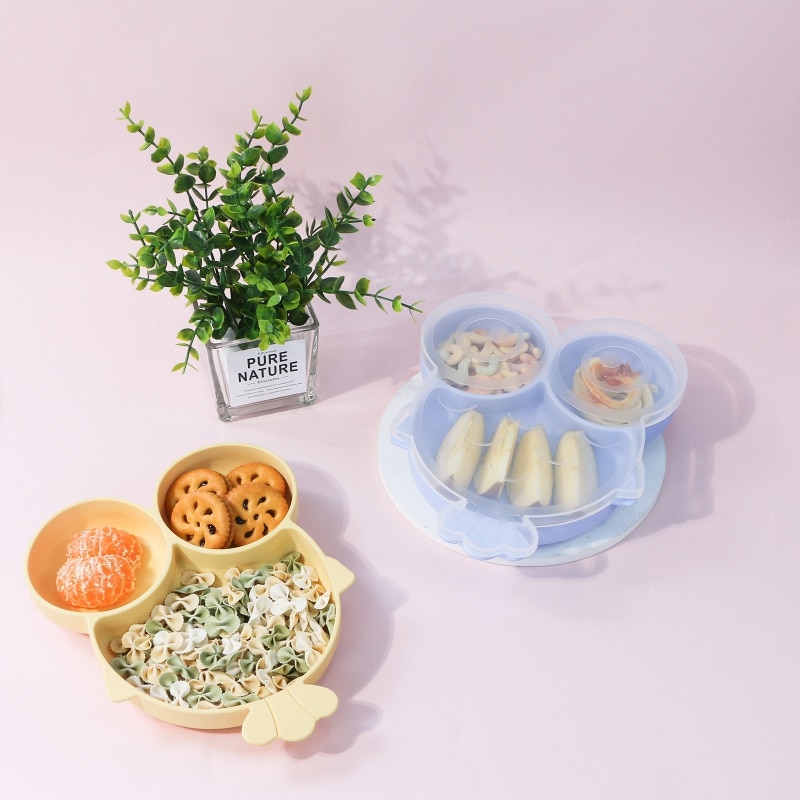 Silicone Soft Toddler Dinnerware Bowl Plate Spoon Fork Non-slip Food Grade Feeding Tool Baby-Led Baby items 2023 Retro