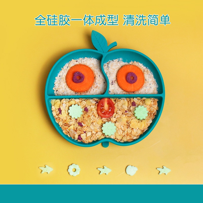 2023 Cute Cartoon Apple Baby Items For Infants Food Grade Silicone Plate Animal Print Dish Dinnerware For Toddler Kitchenware