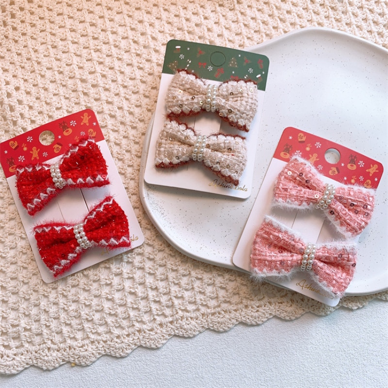 2 Pcs Kid Girls Hair Clip Cute Big Bow Hairpin for Mother&baby Plush Pearl Princess Barrettes BB Clip Children Hair Accessor