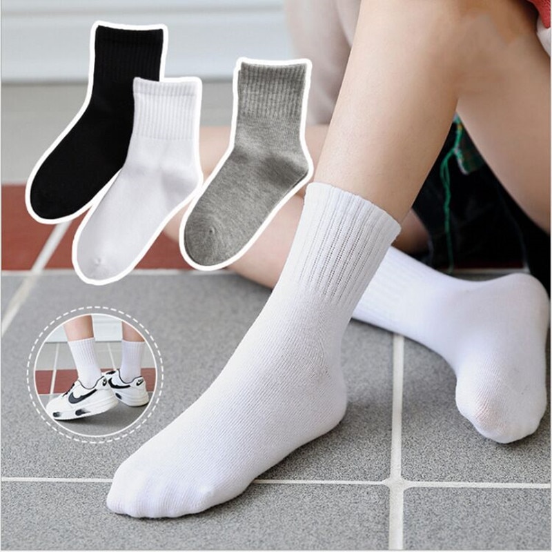 5 Pairs/ Lot Pure Colour Soft Breathable Cotton Kids School Socks Girls Boys Casual Grey Black White Sports Children's Sock