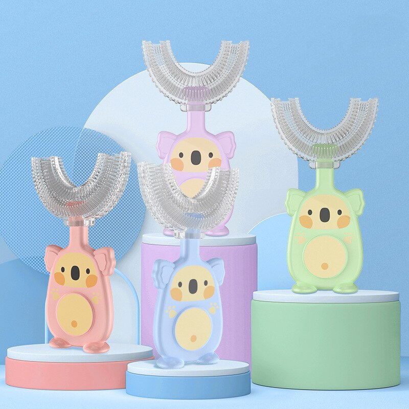 Baby Safe U Shaped Soft Silicone Toothbrush Cartoon Koala Infant Toddler Teeth Care Handle Oral Cleaning Tool