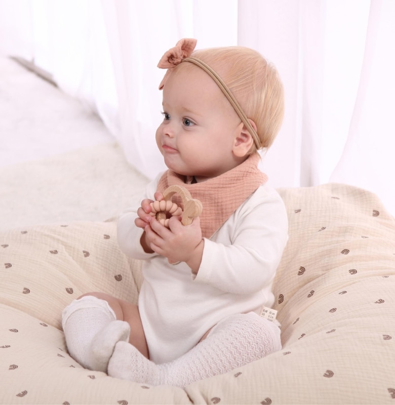 Baby Silicone Beads Teether Wooden Ring Rattle Nursing Chewing Teething Toy Bracelet Molar Soother BPA Free