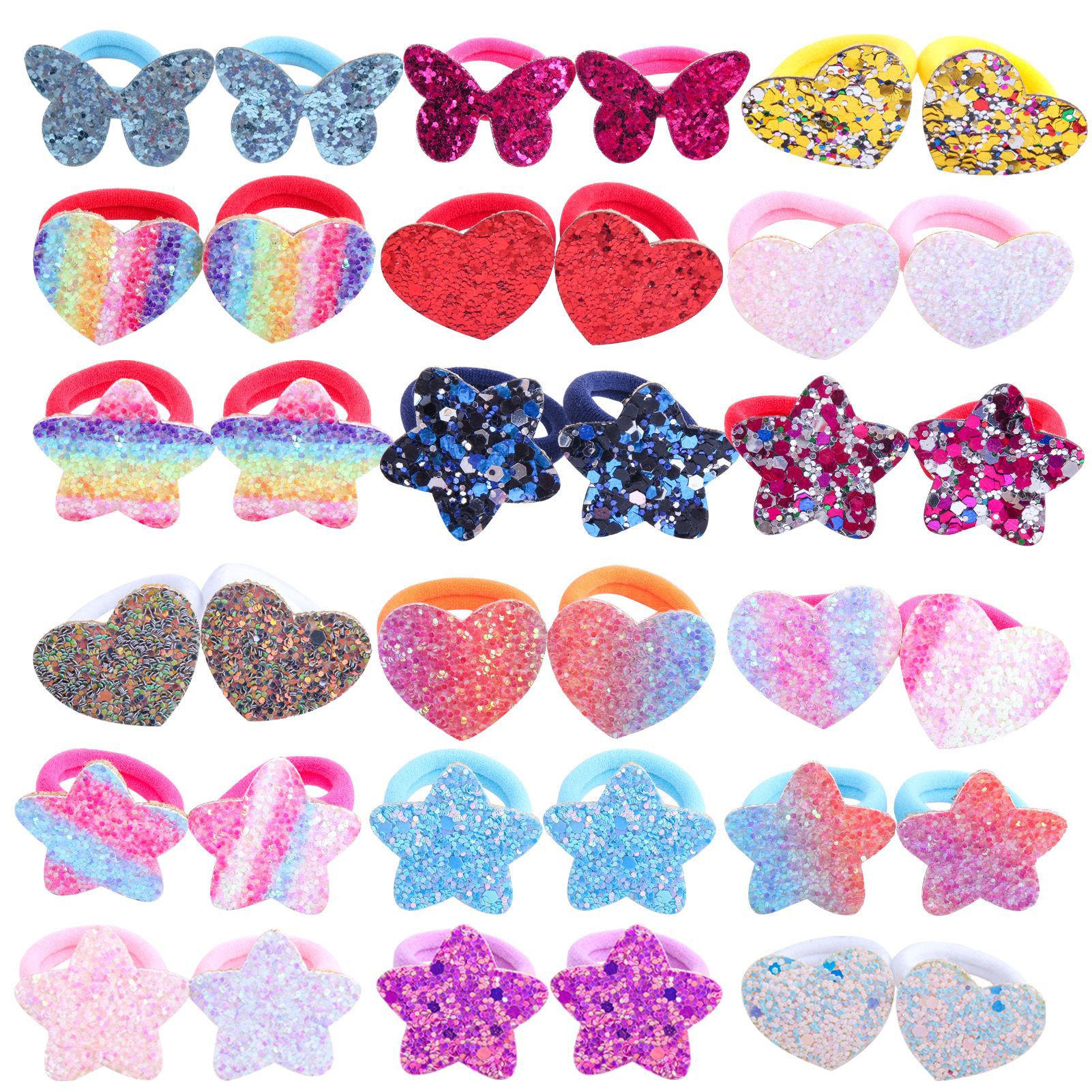New Kids Elastic Hair Bands Rainbow Pentagram Heart Sequins Hair Rope Hair Tie for Baby Girl Headwear Hair Accessories