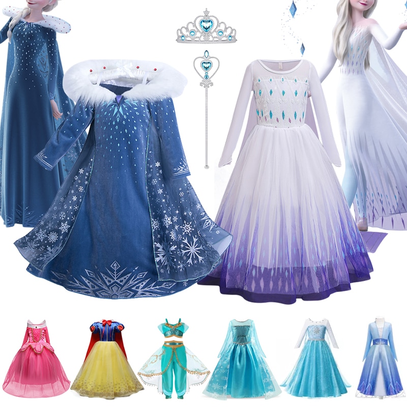 Costumes for Girls 2023 Princess Dress for Girls Birthday Party Ball Gown Carnival Clothing Kids Cosplay Snow Queen Elsa Anna