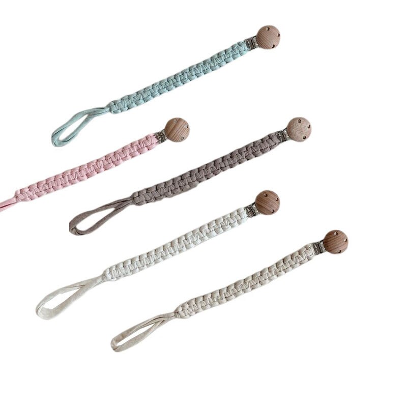 1Pcs Handmade Crochet Baby Anti-drop Soother Pacifier Chain Nipple Dummy Holder Beech Wooden Clips Teether Baby Newborn Nursing