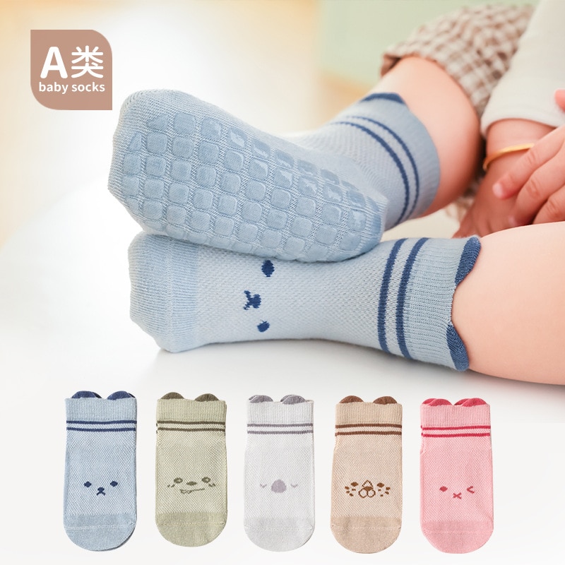 YS 2023 Spring Summer Baby Socks Newborn Infant Cotton Grips Socks Floor Sock 3 Pairs/pack For 1-3 year-old Child