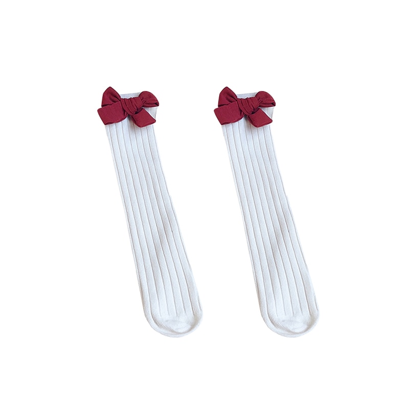 Kid Girl's Princess Mid-Tube Socks Knitting Ribbed Bowknot Decoration Anti-Slip Calf Socks 3-8 Years