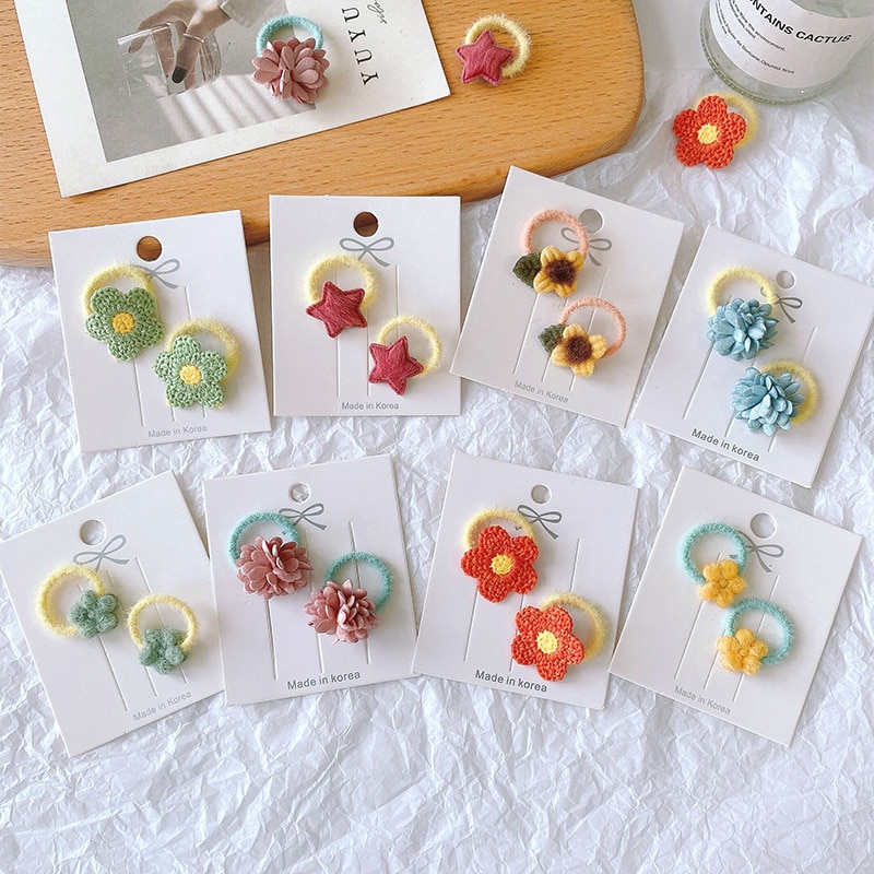 2pcs Cute Floral Elastic Hair Bands for Girls Hair Rope Hair Tie for Baby Hair Clips Small Headwear Girls Kids Hair Accessories