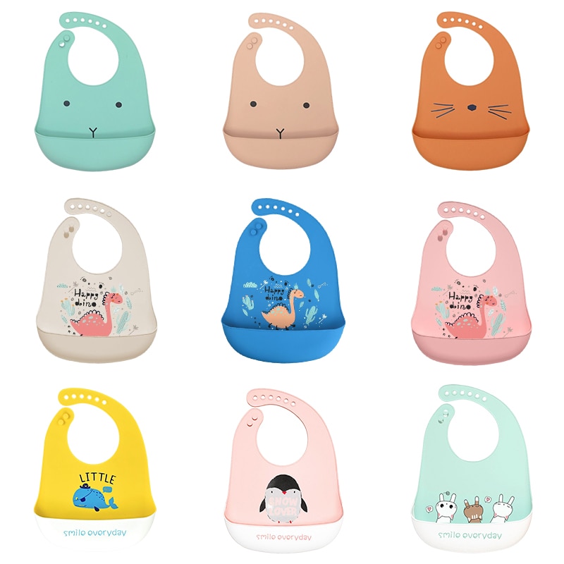 Waterproof Soft Baby Kids Silicone Bibs Cute Cartoon Printed Adjustable Children Girl Boy Lunch Feeding Stuff Bib