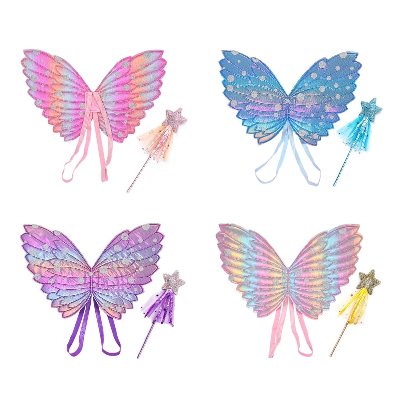 Pcs/Set Little Girls Princess Fairy Costumes Set with Fairy Wing Angel Wand for Kids Novelty Gift Role Playing Props