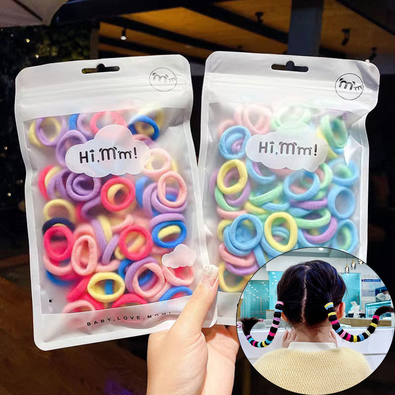 50pcs/bag Girls Lovely Elastic Hair Bands Children Cute Candy Cartoon Solid Rubber Bands Kids Sweet Hair Accessories