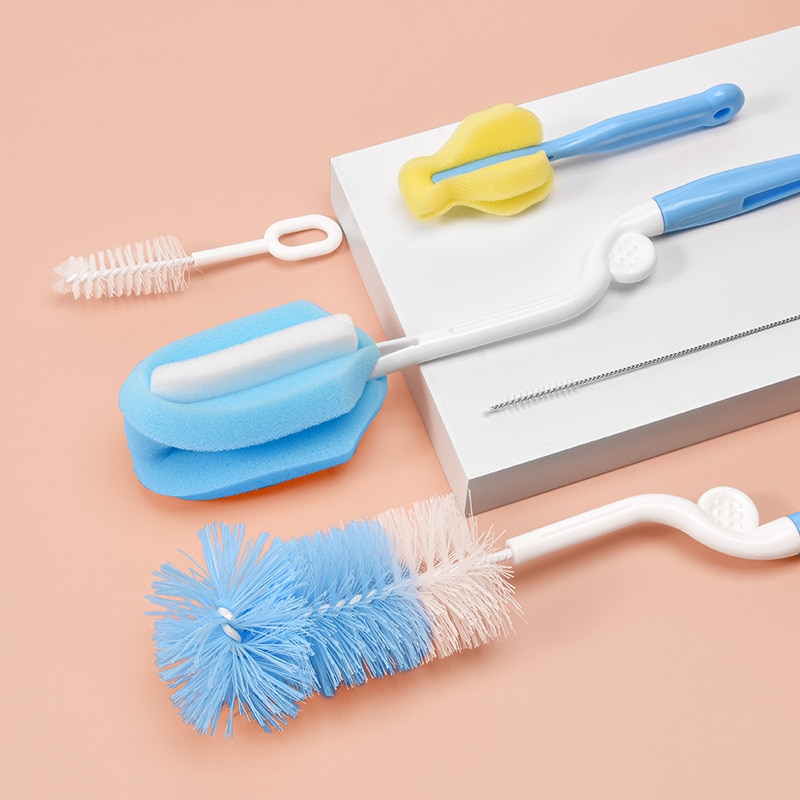 Bottle Brush 5-piece Set Cleaning Sponge Brush Nipple Suction Brush Long-handle Cup Brush Nylon Brush 360 ° Rotation