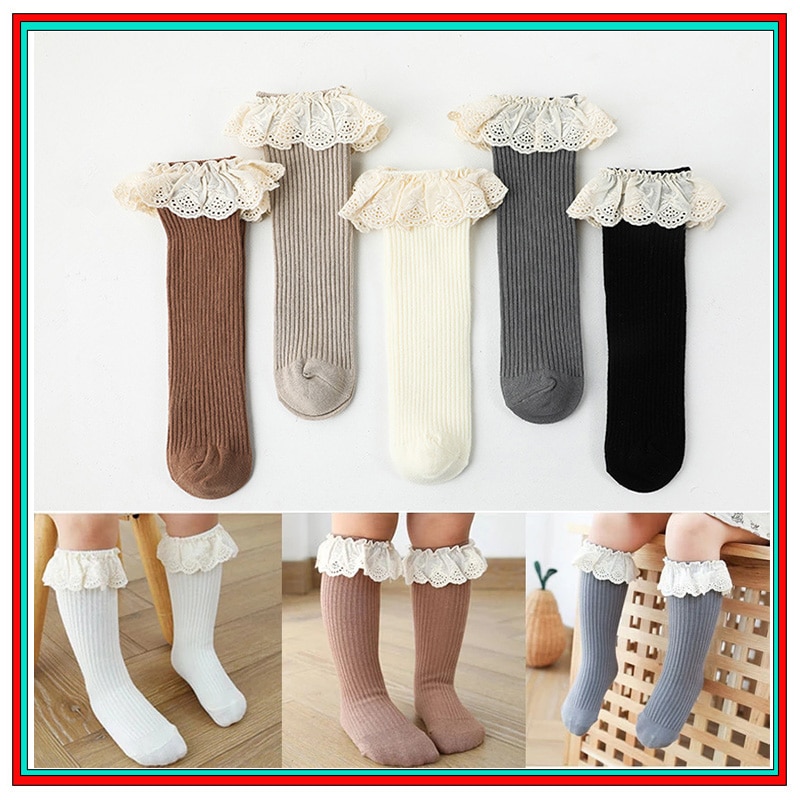 Baby Girls Knee High Socks Long Kids Soft Cotton Lace Stuff Princess Children Sock Ruffle 0-8 Years Leg Warmers Cute Girl Socks