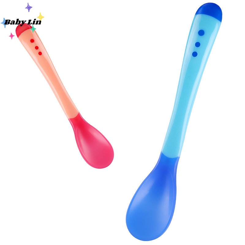 3 Colors of Temperature Sensing Spoon, Suitable for Children's Silicone Head Feeding Baby Spoon Heat Sensitive Baby Tablewa