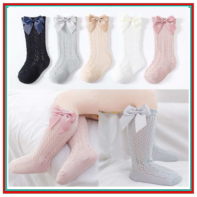 Toddlers Girls Socks Baby Bow Long Sock Kids Knee High Cotton Mesh Spanish Style Children 0-5 Years Breathable Socks