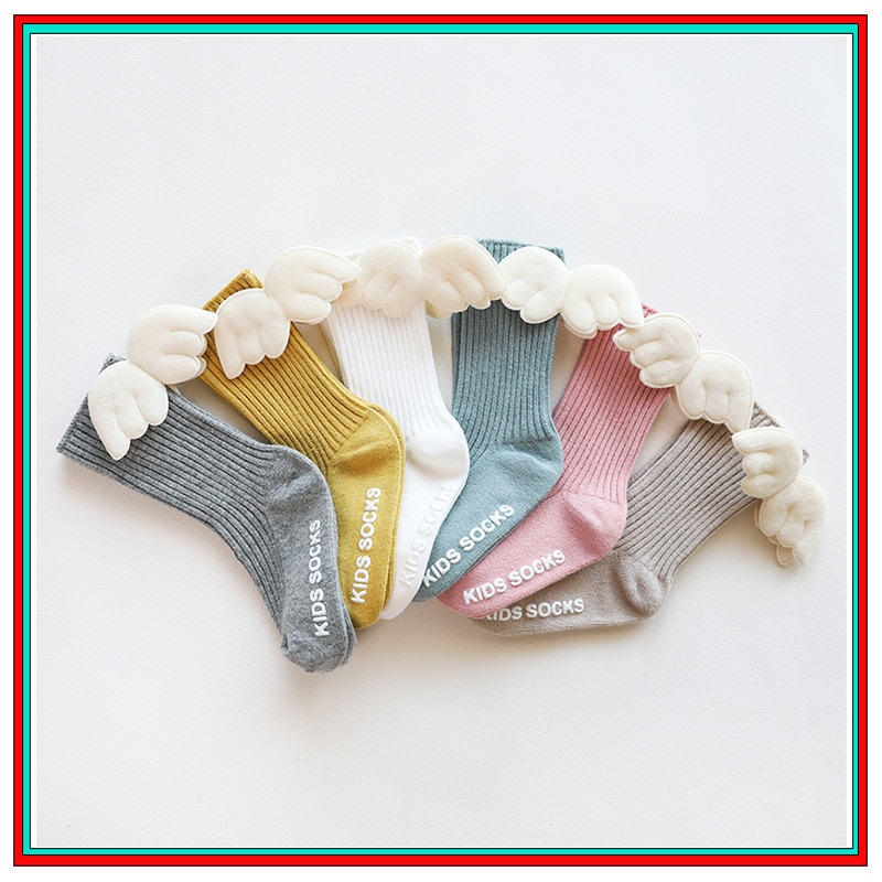 Angel Wing Spring Cotton Newborn Sock Solid Candy Color Kids Toddler Long Socks For 0-5 Year Children Baby Girls Knee High Sock