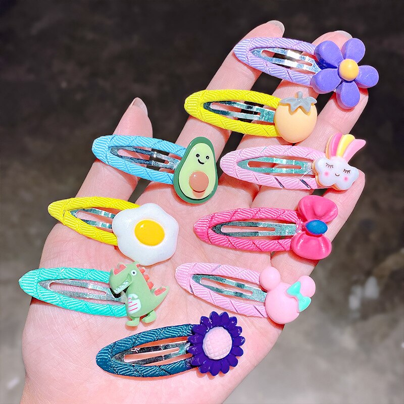 10pcs/set Girls Cute Cartoon Rainbow Flower Hair Clips Kids Sweet Hair Headwear Hairpin Barrettes Children Hair Accessories