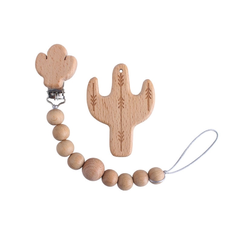 Baby Organic Wooden Teether Natural Teething Toy Silicone Bead Teething Necklace Newborn Pacifier Clips Soother Chain Baby Gift