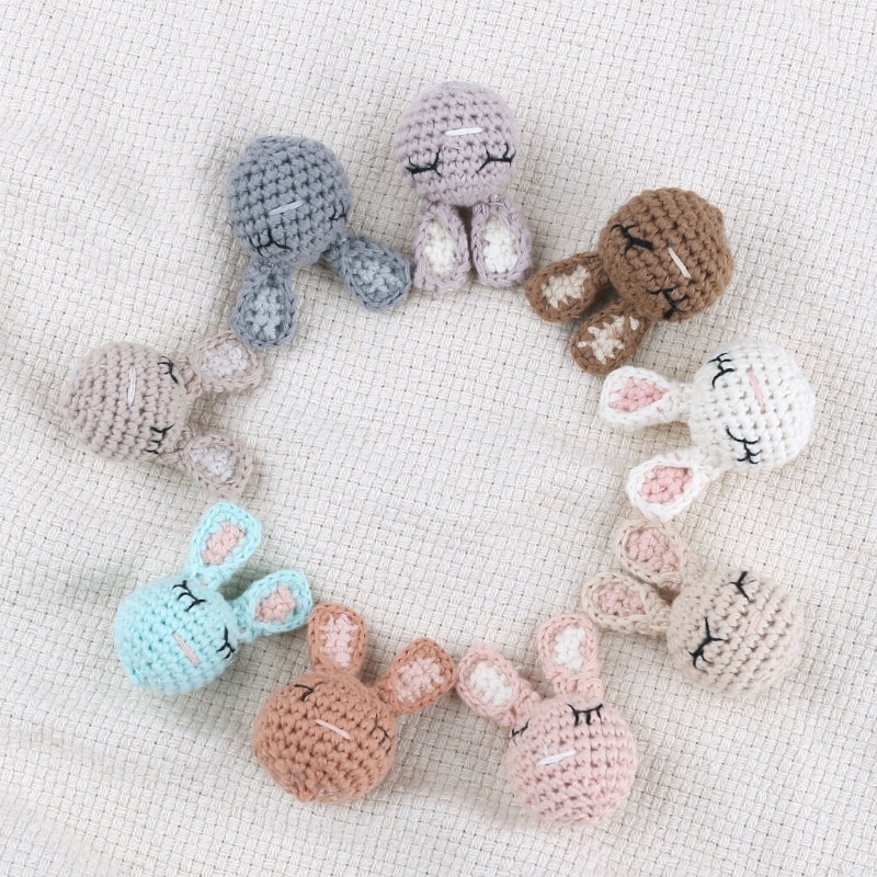 Handwoven Rabbit Rattle Teether Toy Crochet Bead Pacifier Chain DIY Accessories