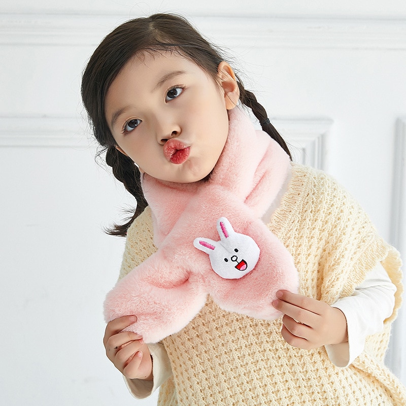 Autumn Winter Soft Plush Children Scarf Cute Cartoon Girl Baby Thick Warm Scarf Outdoor Kids Neckerchief Baby Accessories