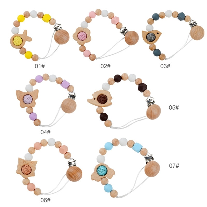 Wooden Bead Pacifier Clips Silicone Dummy Chain Holder Newborn Soother Chains D7YD