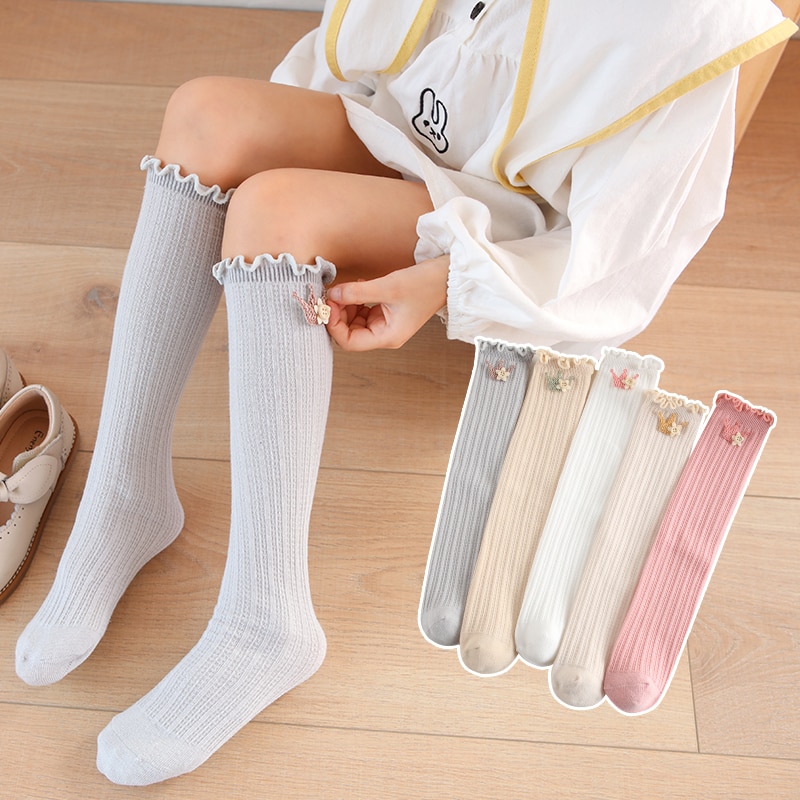 Summer spring princess girls kawaii cartoon crown long socks baby kids child lovely Button floret stripe over the knee high sock
