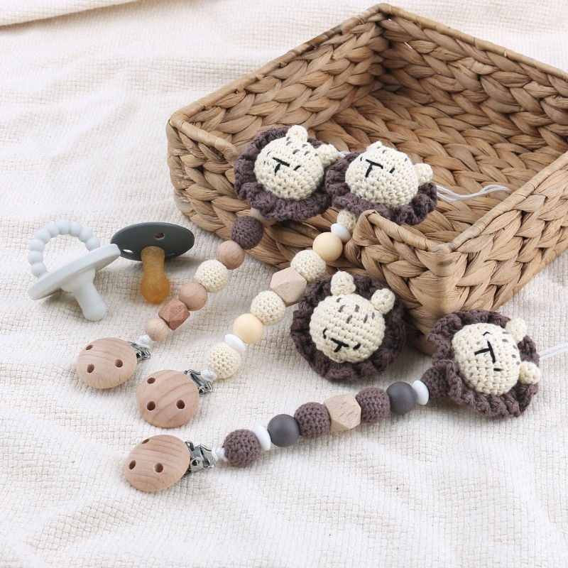 Handwoven Lion Pacifier Clip Teether Pendant Dummy Clip Anti-Drop Dummy Clip Baby Nursing Product Pacifier Accessories A2UB