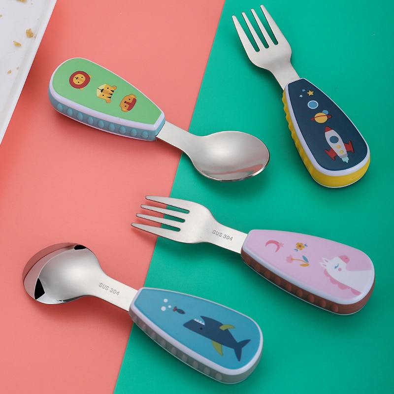 Cartoon Tableware Set Food Training Spoon Dessert Spoon for Children Feeding Spoon Fork Baby Gadgets Children's Cutlery for