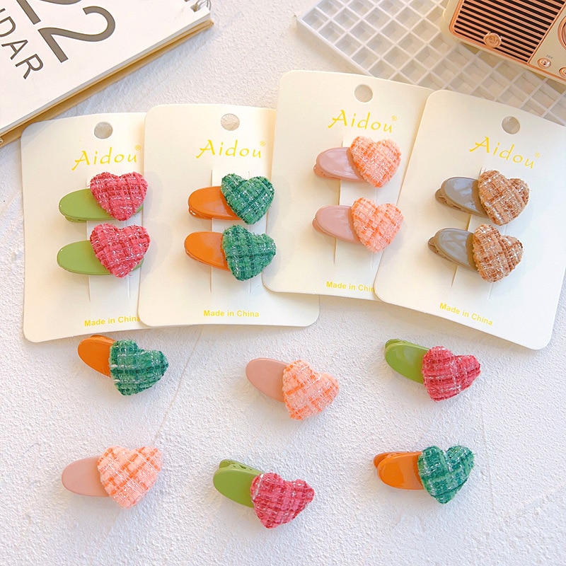 2pcs Baby Hair Clips Korean Cute Heart Style Barrettes for Toddler Girl Kawaii Kid Bang Side Clip Little Girl Hair Accessories