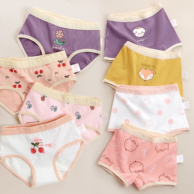 Girl Panties Cartoon Shorts 3-9Y Toddlers Girls Briefs Outfit Skin-Friendly Underwear Lovely Children Underpants 4Pcs A2UB