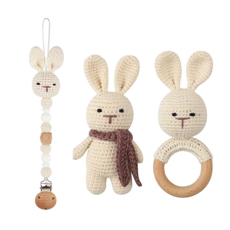 Anti-Lost Pacifier Clip Crochet Bunny Rattle Baby Pacifier Chain Soothing Toy