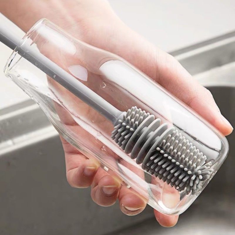 Efficient Baby Bottle Brush 360 Degrees Long Handle Cup Brush Silicone Milk Bottle Brush Household Cleaning Brush Kitchen Brush