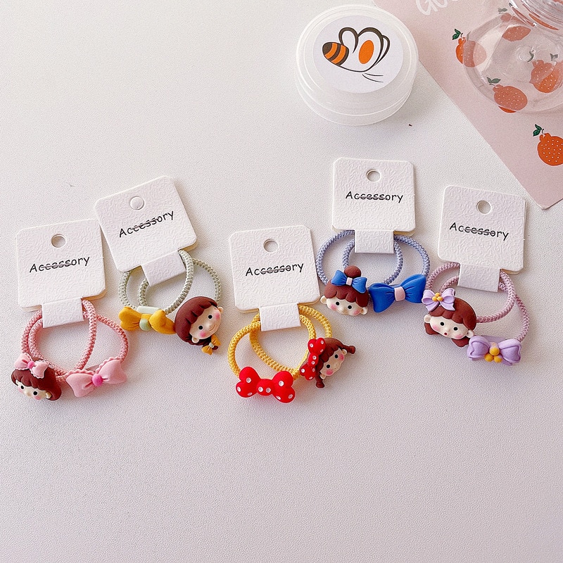 2pcs Korean Cartoon Girls Polka Dots Elastic Hair Bands Elastic Hair Ring Little Girl Headwear Kids Accessories In Girls