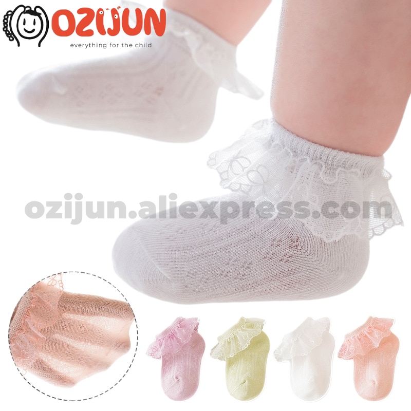 3 Pairs Summer Thin Bow Embroidered Lace Ankle Socks for Infant Toddler Girls Comfy Mesh Combed Cotton Adorable Lace-edged Socks
